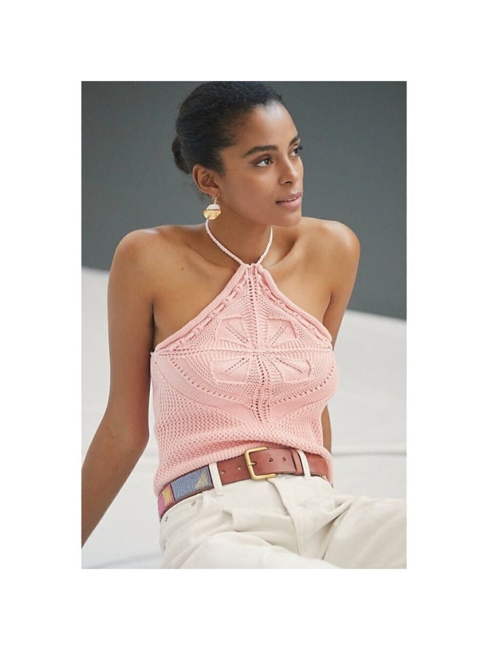 Anthropologie 525 Pink Coral Halter Sweater Tank